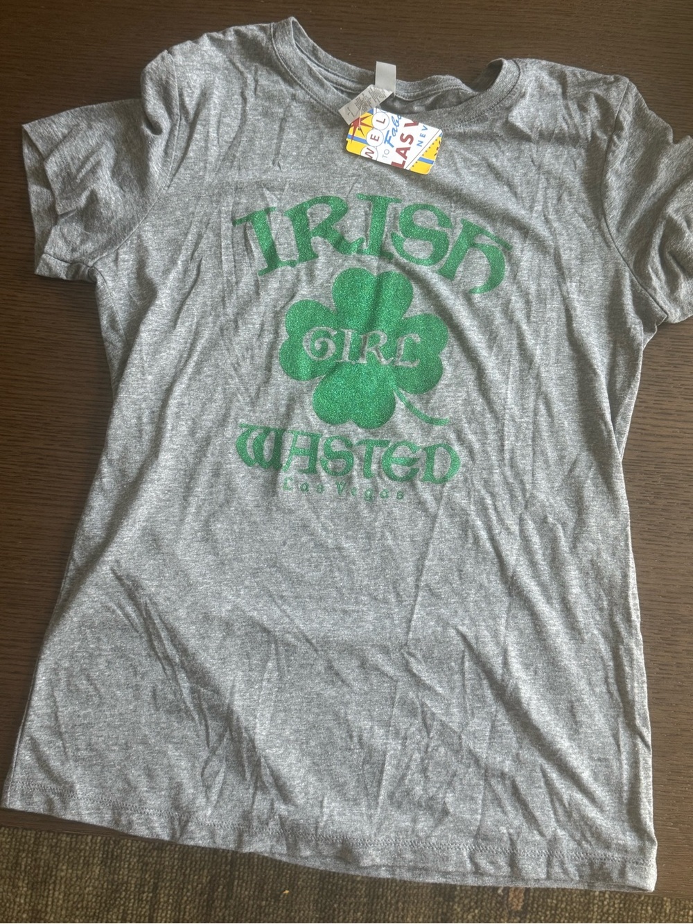 Irish Girl Grey Tee with Green Shamrock Graphic